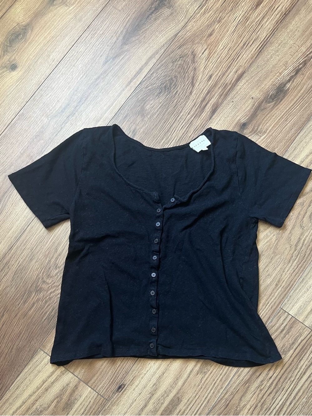 Sezane Black Short-Sleeve Button Front Top